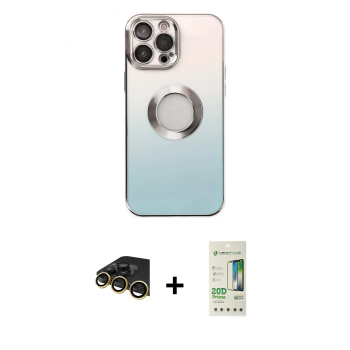 MARSİLYAN™- iPhone 14 Pro Kılıf Kutup Yansıma Özel Seri - Siyah 20D Premium Cam Ekran Koruyucu + Raze Metal Kamera Lens - GD