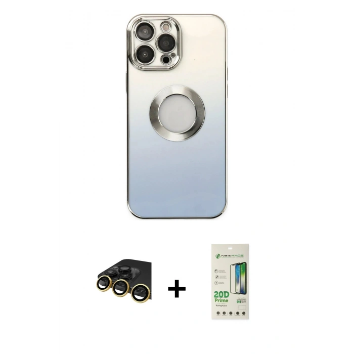 MARSİLYAN™- iPhone 14 Pro Kılıf Kutup Yansıma Özel Seri - Siyah 20D Premium Cam Ekran Koruyucu + Raze Metal Kamera Lens - GD