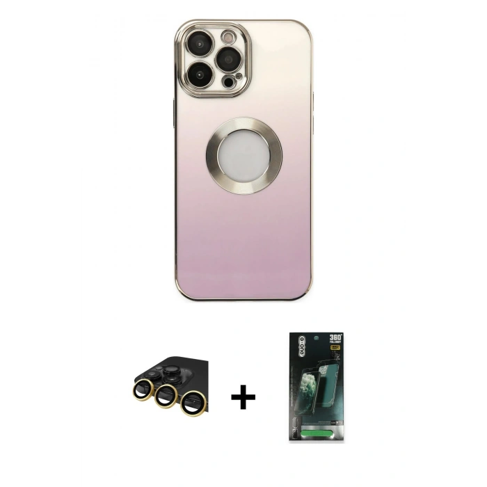 MARSİLYAN™- iPhone 14 Pro Kılıf Kutup Yansıma Özel Seri - Siyah 360 Mat Full Body Arka Koruyucu + Raze Metal Kamera Lens - GD