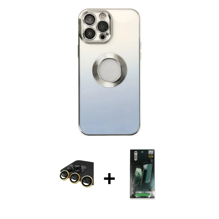 MARSİLYAN™- iPhone 14 Pro Kılıf Kutup Yansıma Özel Seri - Siyah 360 Mat Full Body Arka Koruyucu + Raze Metal Kamera Lens - GD
