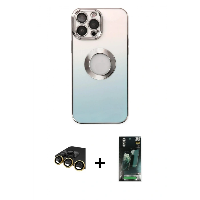MARSİLYAN™- iPhone 14 Pro Kılıf Kutup Yansıma Özel Seri - Siyah 360 Mat Full Body Arka Koruyucu + Raze Metal Kamera Lens - GD