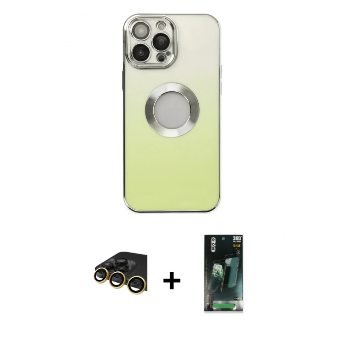 MARSİLYAN™- iPhone 14 Pro Kılıf Kutup Yansıma Özel Seri - Siyah 360 Mat Full Body Arka Koruyucu + Raze Metal Kamera Lens - GD