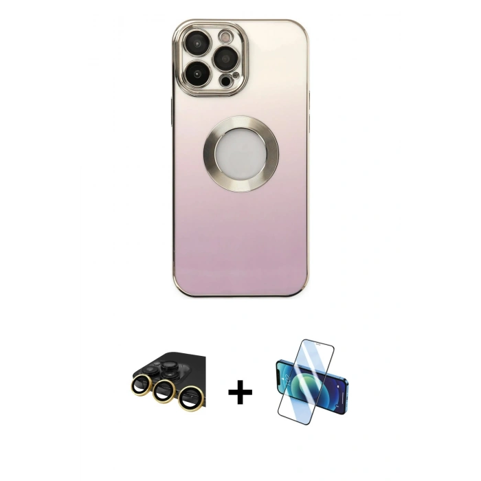 MARSİLYAN™- iPhone 14 Pro Kılıf Kutup Yansıma Özel Seri - Siyah 3D Antistatik Cam Ekran Koruyucu + Raze Metal Kamera Lens - GD