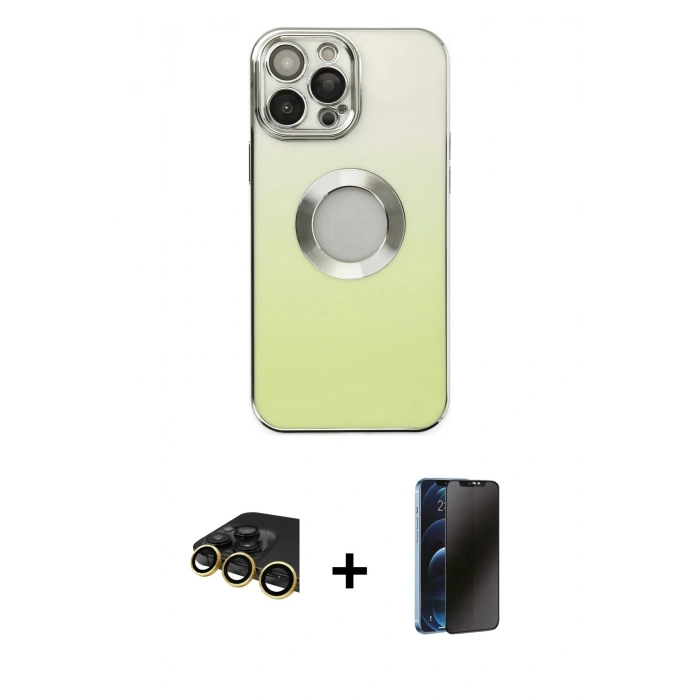 MARSİLYAN™- iPhone 14 Pro Kılıf Kutup Yansıma Özel Seri - Siyah 3D Antistatik Hayalet Cam Ekran Koruyucu + Raze Metal Kamera Lens - GD
