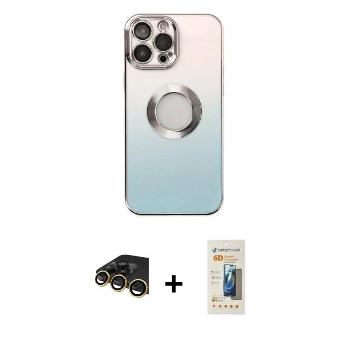 MARSİLYAN™- iPhone 14 Pro Kılıf Kutup Yansıma Özel Seri - Siyah 6D Mat Seramik Hayalet Nano Ekran Koruyucu + Raze Metal Kamera Lens - GD