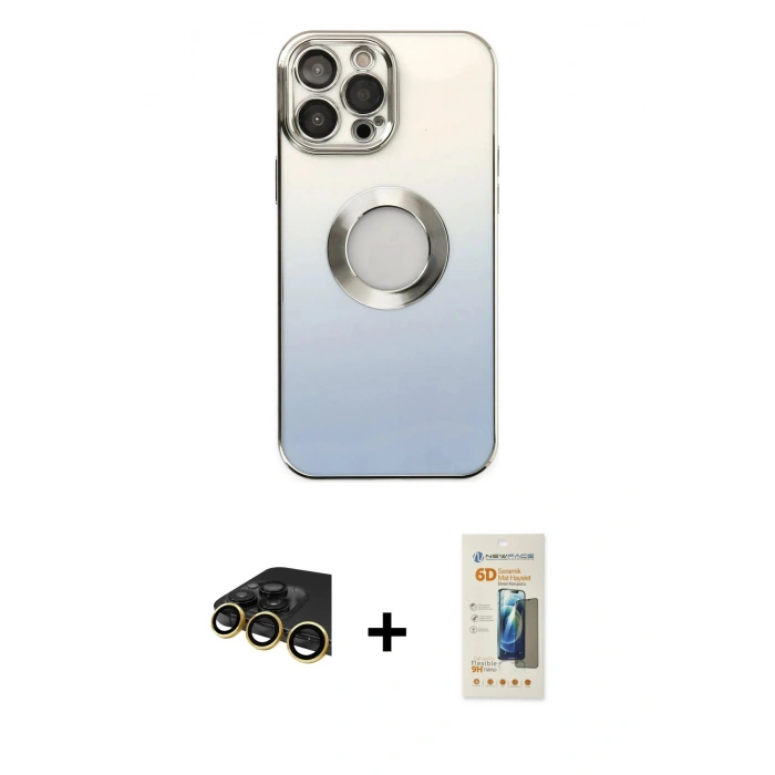MARSİLYAN™- iPhone 14 Pro Kılıf Kutup Yansıma Özel Seri - Siyah 6D Mat Seramik Hayalet Nano Ekran Koruyucu + Raze Metal Kamera Lens - GD