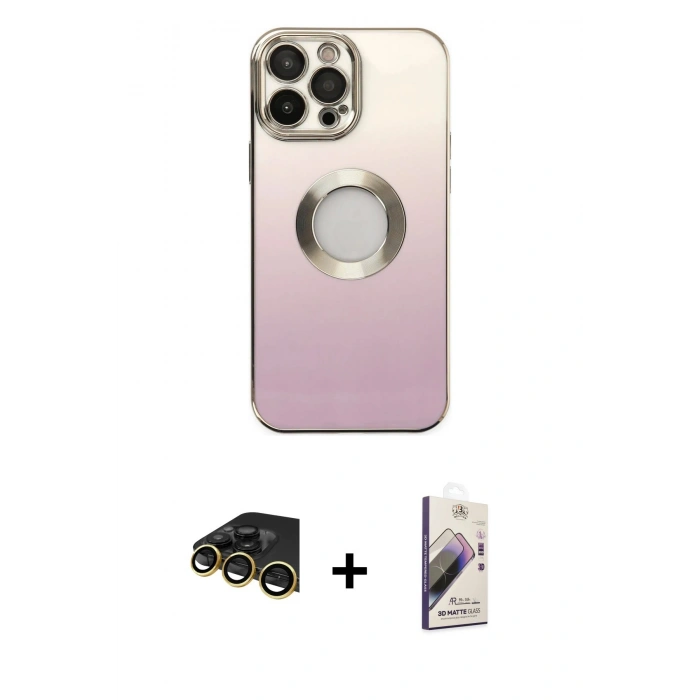 MARSİLYAN™- iPhone 14 Pro Kılıf Kutup Yansıma Özel Seri - Siyah Bilvis 3D Mat Cam Ekran Koruyucu + Raze Metal Kamera Lens - GD