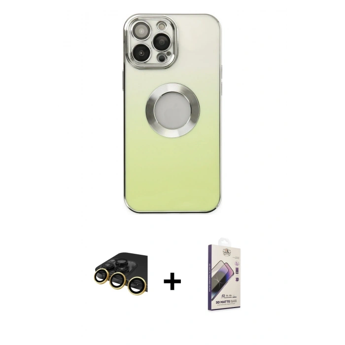 MARSİLYAN™- iPhone 14 Pro Kılıf Kutup Yansıma Özel Seri - Siyah Bilvis 3D Mat Cam Ekran Koruyucu + Raze Metal Kamera Lens - GD