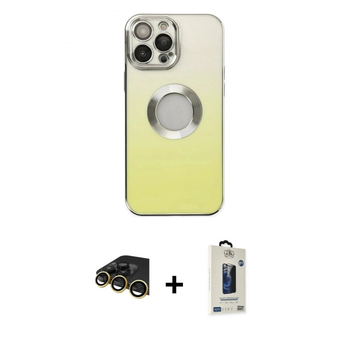 MARSİLYAN™- iPhone 14 Pro Kılıf Kutup Yansıma Özel Seri - Siyah Bilvis Hayalet Cam Ekran Koruyucu + Raze Metal Kamera Lens - GD