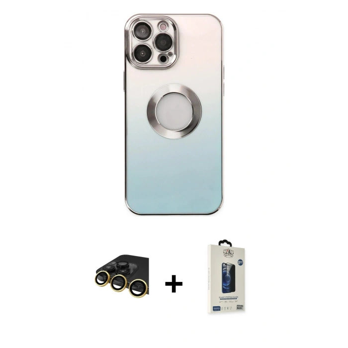 MARSİLYAN™- iPhone 14 Pro Kılıf Kutup Yansıma Özel Seri - Siyah Bilvis Hayalet Cam Ekran Koruyucu + Raze Metal Kamera Lens - GD