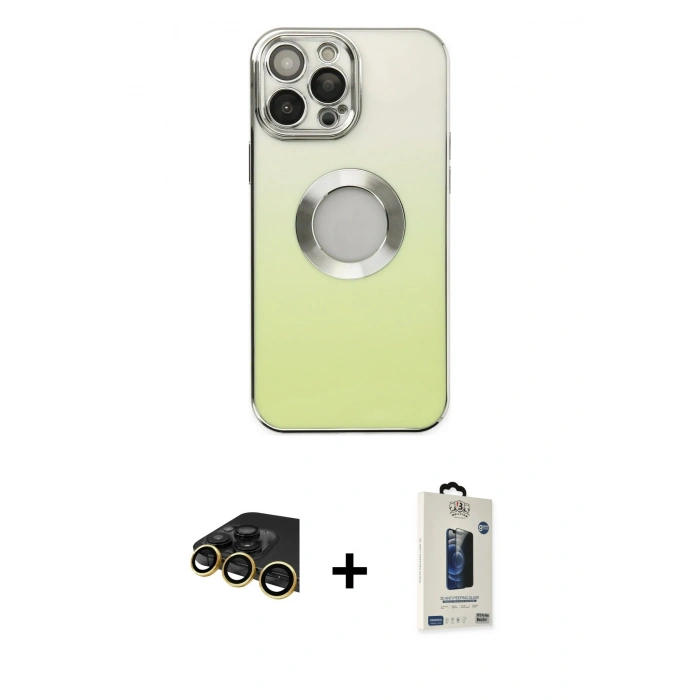 MARSİLYAN™- iPhone 14 Pro Kılıf Kutup Yansıma Özel Seri - Siyah Bilvis Hayalet Cam Ekran Koruyucu + Raze Metal Kamera Lens - GD