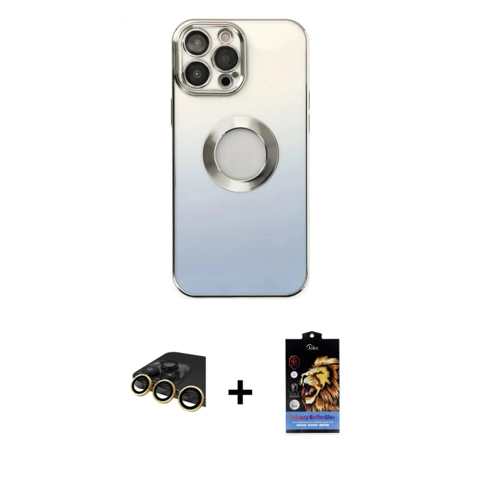 MARSİLYAN™- iPhone 14 Pro Kılıf Kutup Yansıma Özel Seri - Siyah Buffer Hayalet Cam Ekran Koruyucu + Raze Metal Kamera Lens - GD