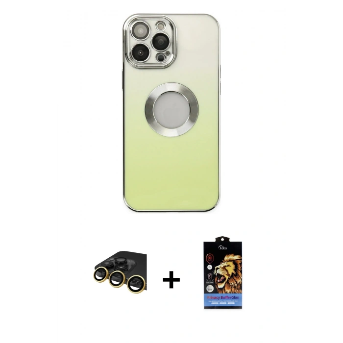 MARSİLYAN™- iPhone 14 Pro Kılıf Kutup Yansıma Özel Seri - Siyah Buffer Hayalet Cam Ekran Koruyucu + Raze Metal Kamera Lens - GD