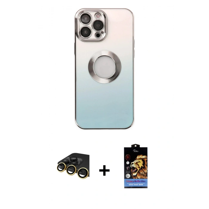 MARSİLYAN™- iPhone 14 Pro Kılıf Kutup Yansıma Özel Seri - Siyah Buffer Hayalet Cam Ekran Koruyucu + Raze Metal Kamera Lens - GD