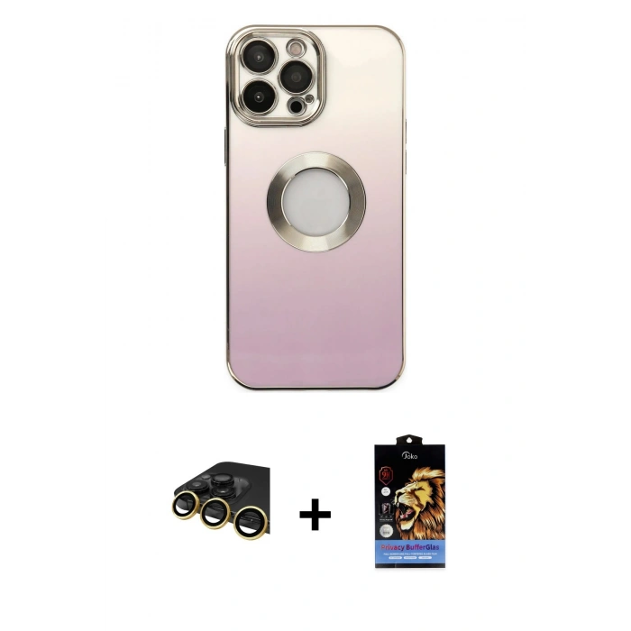 MARSİLYAN™- iPhone 14 Pro Kılıf Kutup Yansıma Özel Seri - Siyah Buffer Hayalet Cam Ekran Koruyucu + Raze Metal Kamera Lens - GD
