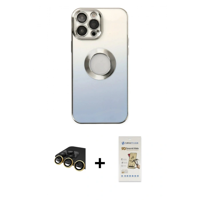 MARSİLYAN™- iPhone 14 Pro Kılıf Kutup Yansıma Özel Seri - Siyah Mat Seramik Nano Ekran Koruyucu + Raze Metal Kamera Lens - GD