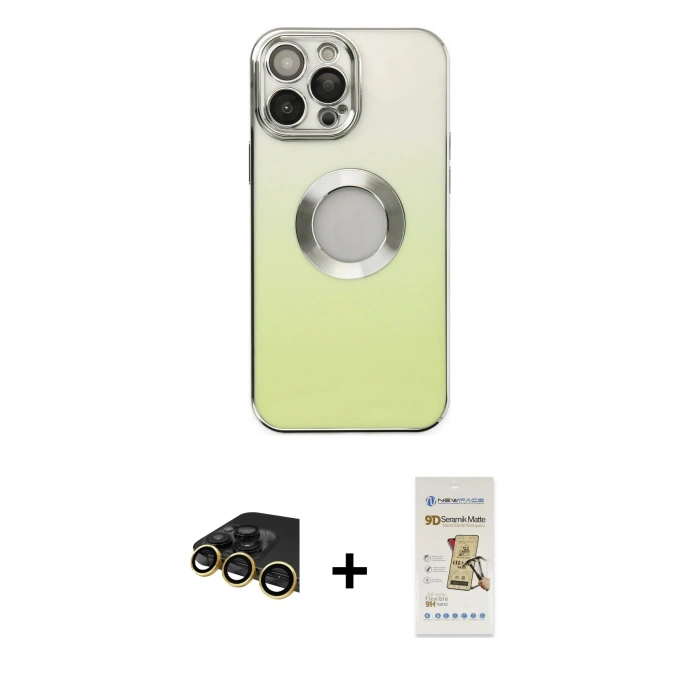 MARSİLYAN™- iPhone 14 Pro Kılıf Kutup Yansıma Özel Seri - Siyah Mat Seramik Nano Ekran Koruyucu + Raze Metal Kamera Lens - GD