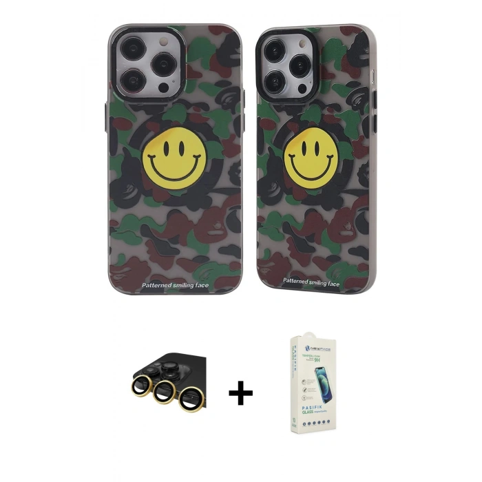 MARSİLYAN™- iPhone 14 Pro Kılıf Nova Doku Koleksiyonu - Şeffaf Pasifik Cam Ekran Koruyucu + Raze Metal Kamera Lens - GD