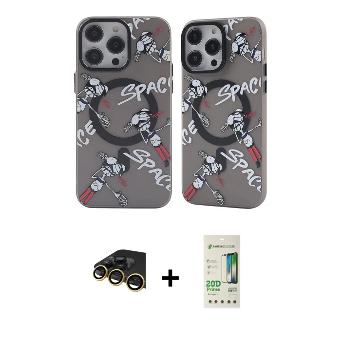 MARSİLYAN™- iPhone 14 Pro Kılıf Nova Doku Koleksiyonu - Siyah 20D Premium Cam Ekran Koruyucu + Raze Metal Kamera Lens - GD