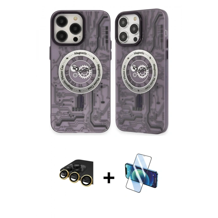MARSİLYAN™- iPhone 14 Pro Kılıf Nova Doku Koleksiyonu - Siyah 3D Antistatik Cam Ekran Koruyucu + Raze Metal Kamera Lens - GD