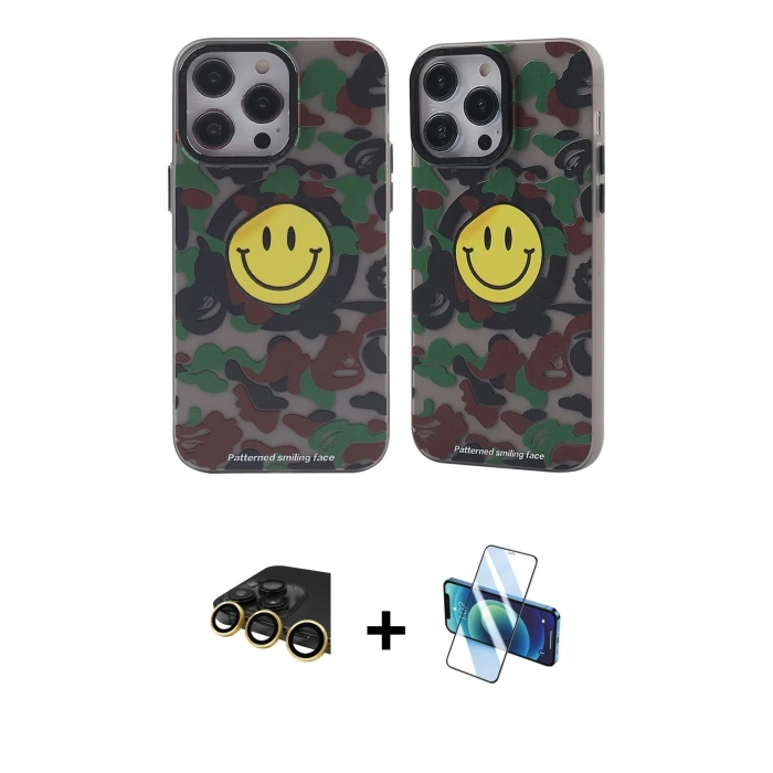MARSİLYAN™- iPhone 14 Pro Kılıf Nova Doku Koleksiyonu - Siyah 3D Antistatik Cam Ekran Koruyucu + Raze Metal Kamera Lens - GD