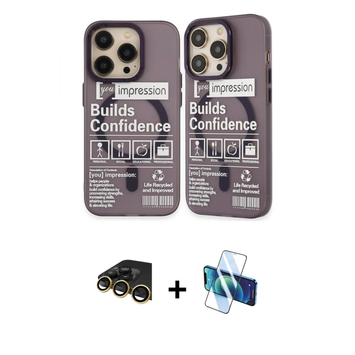 MARSİLYAN™- iPhone 14 Pro Kılıf Nova Doku Koleksiyonu - Siyah 3D Antistatik Cam Ekran Koruyucu + Raze Metal Kamera Lens - GD