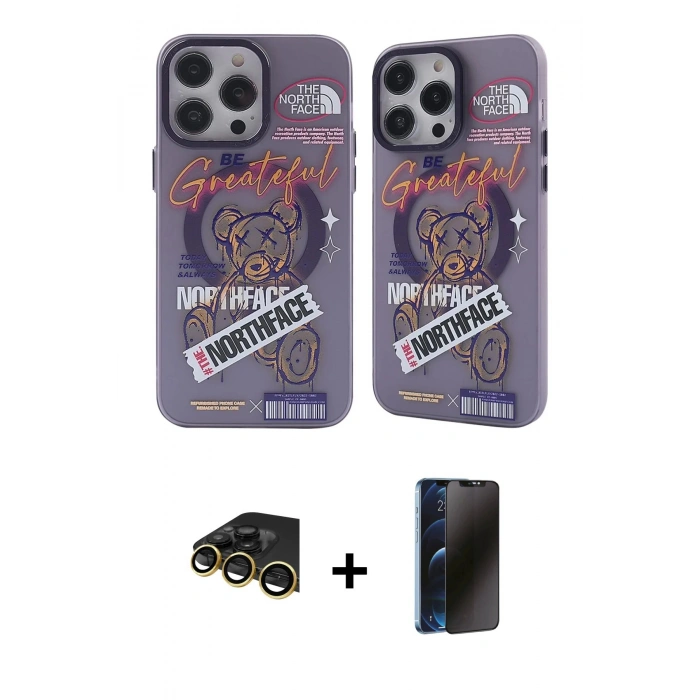 MARSİLYAN™- iPhone 14 Pro Kılıf Nova Doku Koleksiyonu - Siyah 3D Antistatik Hayalet Cam Ekran Koruyucu + Gold Raze Metal Kamera Lens