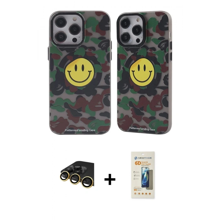 MARSİLYAN™- iPhone 14 Pro Kılıf Nova Doku Koleksiyonu - Siyah 6D Mat Seramik Hayalet Nano Ekran Koruyucu + Raze Metal Kamera Lens - GD