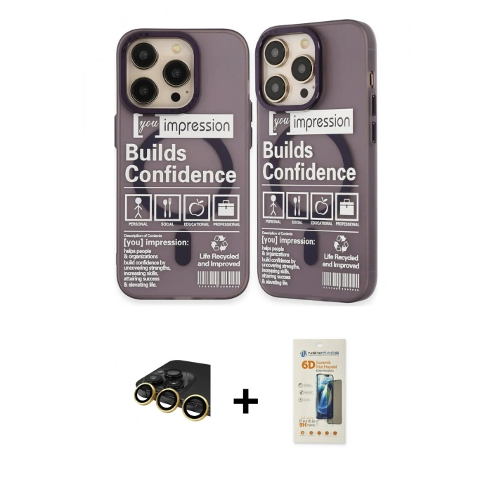 MARSİLYAN™- iPhone 14 Pro Kılıf Nova Doku Koleksiyonu - Siyah 6D Mat Seramik Hayalet Nano Ekran Koruyucu + Raze Metal Kamera Lens - GD