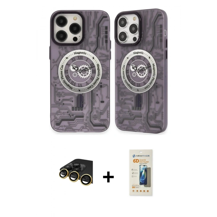 MARSİLYAN™- iPhone 14 Pro Kılıf Nova Doku Koleksiyonu - Siyah 6D Mat Seramik Hayalet Nano Ekran Koruyucu + Raze Metal Kamera Lens - GD