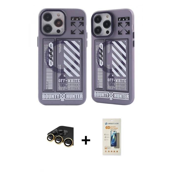 MARSİLYAN™- iPhone 14 Pro Kılıf Nova Doku Koleksiyonu - Siyah 6D Mat Seramik Hayalet Nano Ekran Koruyucu + Raze Metal Kamera Lens - GD
