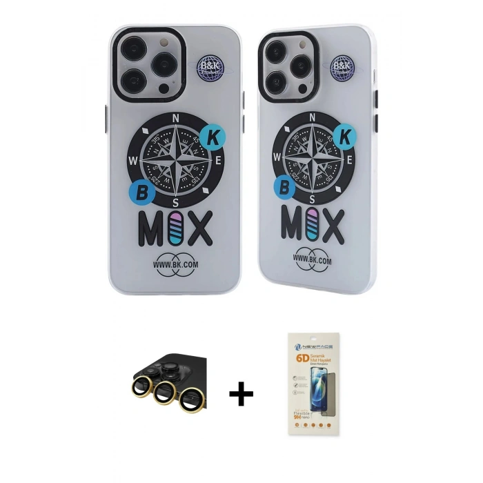 MARSİLYAN™- iPhone 14 Pro Kılıf Nova Doku Koleksiyonu - Siyah 6D Mat Seramik Hayalet Nano Ekran Koruyucu + Raze Metal Kamera Lens - GD