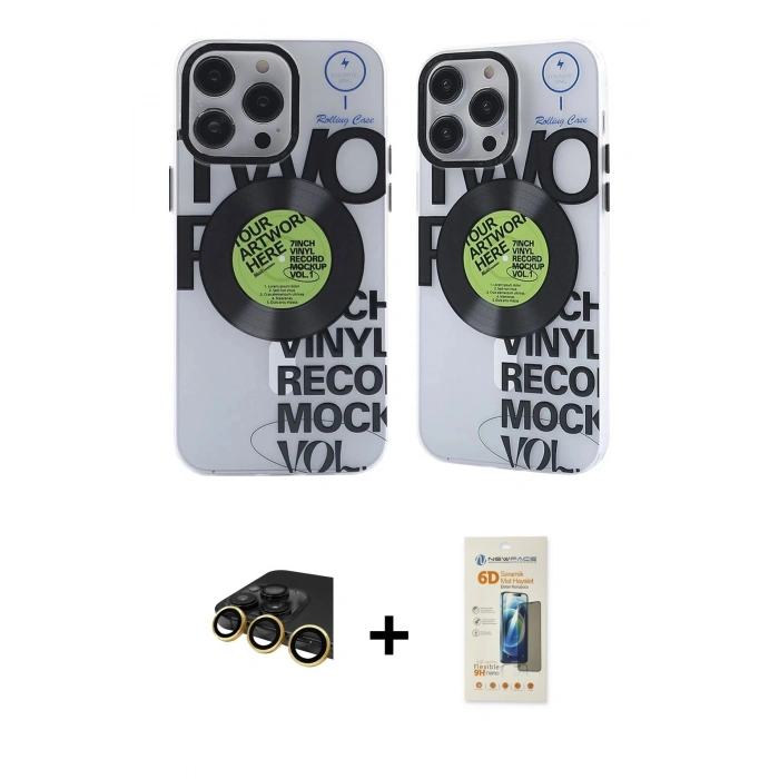 MARSİLYAN™- iPhone 14 Pro Kılıf Nova Doku Koleksiyonu - Siyah 6D Mat Seramik Hayalet Nano Ekran Koruyucu + Raze Metal Kamera Lens - GD