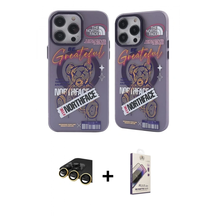 MARSİLYAN™- iPhone 14 Pro Kılıf Nova Doku Koleksiyonu - Siyah Bilvis 3D Mat Cam Ekran Koruyucu + Raze Metal Kamera Lens - GD