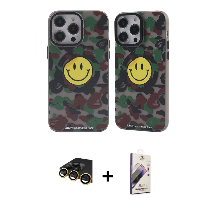 MARSİLYAN™- iPhone 14 Pro Kılıf Nova Doku Koleksiyonu - Siyah Bilvis 3D Mat Cam Ekran Koruyucu + Raze Metal Kamera Lens - GD