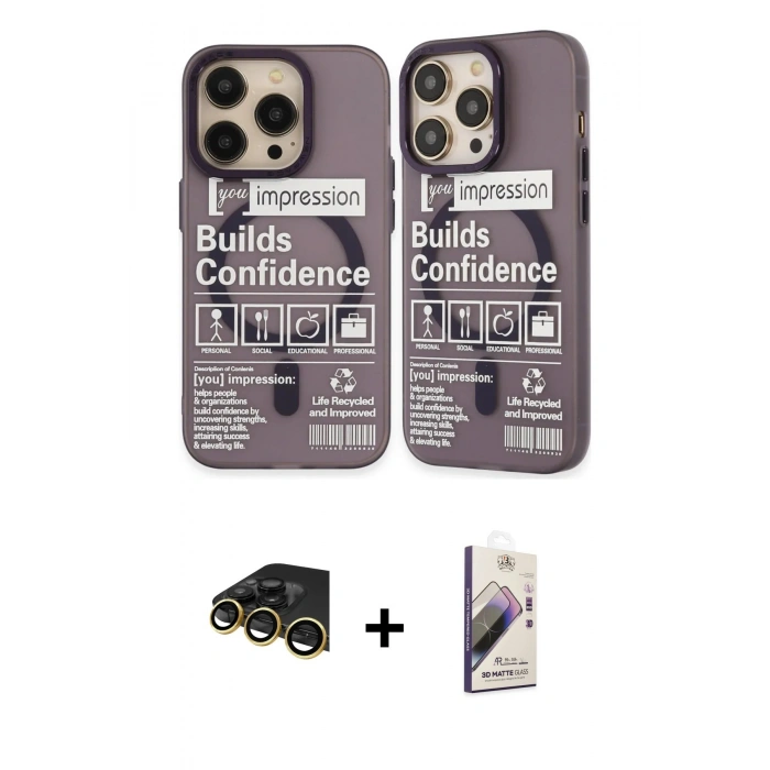 MARSİLYAN™- iPhone 14 Pro Kılıf Nova Doku Koleksiyonu - Siyah Bilvis 3D Mat Cam Ekran Koruyucu + Raze Metal Kamera Lens - GD