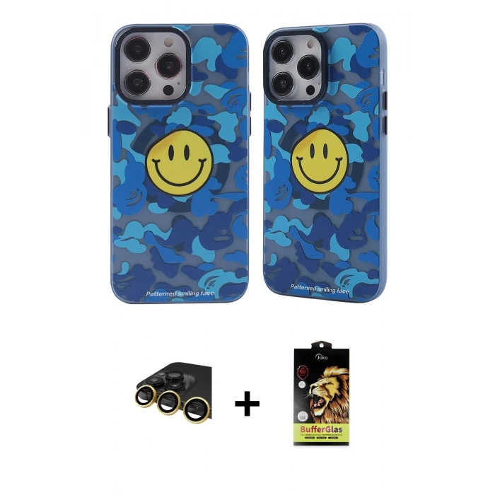 MARSİLYAN™- iPhone 14 Pro Kılıf Nova Doku Koleksiyonu - Siyah Buffer Cam Ekran Koruyucu + Gold Raze Metal Kamera Lens