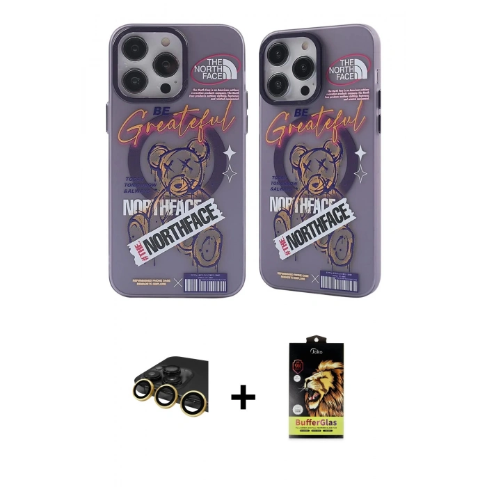 MARSİLYAN™- iPhone 14 Pro Kılıf Nova Doku Koleksiyonu - Siyah Buffer Cam Ekran Koruyucu + Gold Raze Metal Kamera Lens