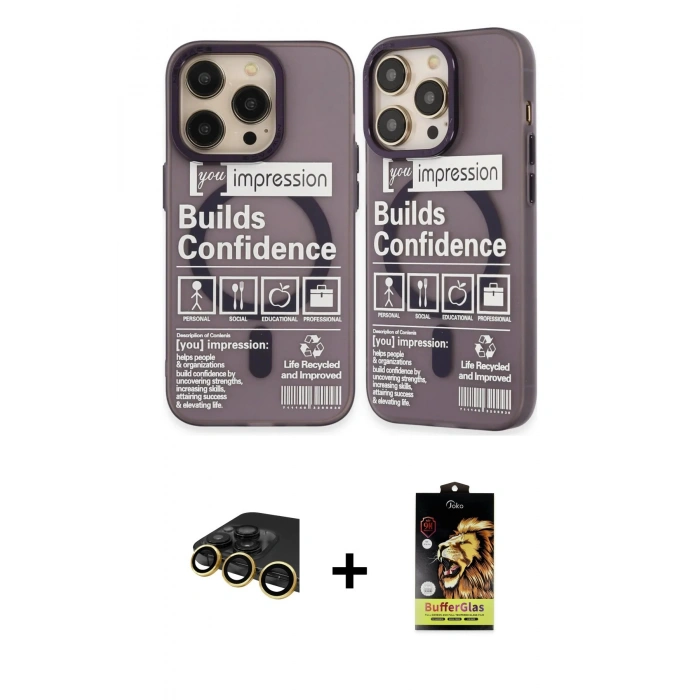 MARSİLYAN™- iPhone 14 Pro Kılıf Nova Doku Koleksiyonu - Siyah Buffer Cam Ekran Koruyucu + Raze Metal Kamera Lens - GD