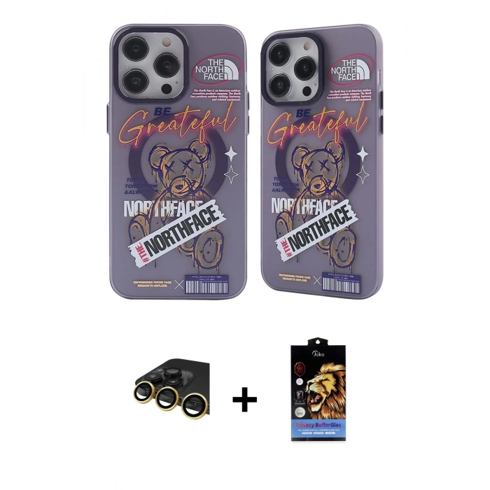 MARSİLYAN™- iPhone 14 Pro Kılıf Nova Doku Koleksiyonu - Siyah Buffer Hayalet Cam Ekran Koruyucu + Raze Metal Kamera Lens - GD