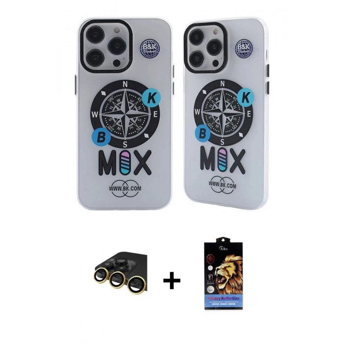 MARSİLYAN™- iPhone 14 Pro Kılıf Nova Doku Koleksiyonu - Siyah Buffer Hayalet Cam Ekran Koruyucu + Raze Metal Kamera Lens - GD