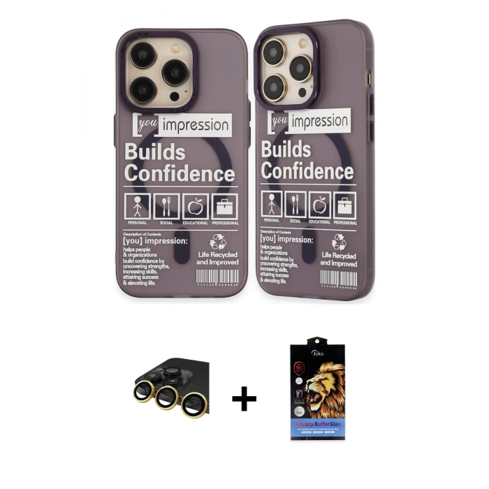 MARSİLYAN™- iPhone 14 Pro Kılıf Nova Doku Koleksiyonu - Siyah Buffer Hayalet Cam Ekran Koruyucu + Raze Metal Kamera Lens - GD