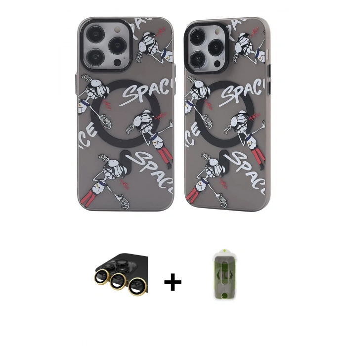 MARSİLYAN™- iPhone 14 Pro Kılıf Nova Doku Koleksiyonu - Siyah Joko Magic 5D Hayalet Cam + Raze Metal Kamera Lens - GD