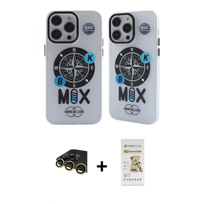 MARSİLYAN™- iPhone 14 Pro Kılıf Nova Doku Koleksiyonu - Siyah Mat Seramik Nano Ekran Koruyucu + Raze Metal Kamera Lens - GD
