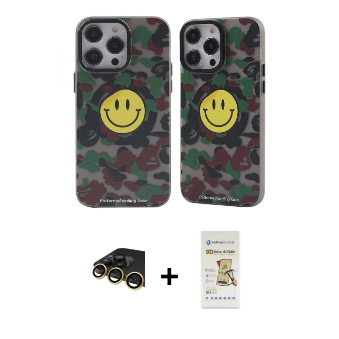 MARSİLYAN™- iPhone 14 Pro Kılıf Nova Doku Koleksiyonu - Siyah Mat Seramik Nano Ekran Koruyucu + Raze Metal Kamera Lens - GD
