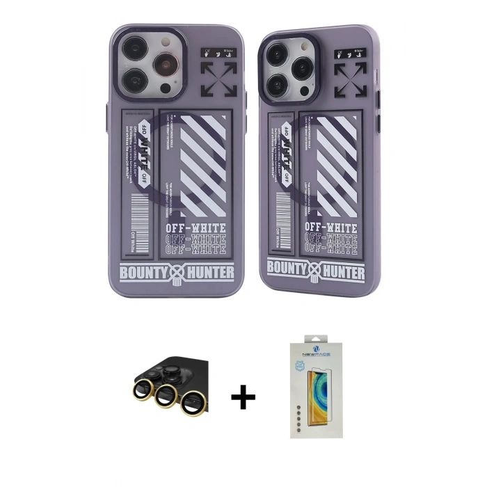 MARSİLYAN™- iPhone 14 Pro Kılıf Nova Doku Koleksiyonu - Siyah Polymer Nano Ekran Koruyucu + Gold Raze Metal Kamera Lens