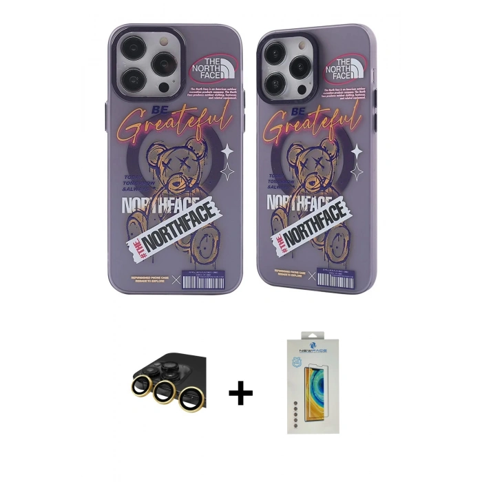 MARSİLYAN™- iPhone 14 Pro Kılıf Nova Doku Koleksiyonu - Siyah Polymer Nano Ekran Koruyucu + Gold Raze Metal Kamera Lens