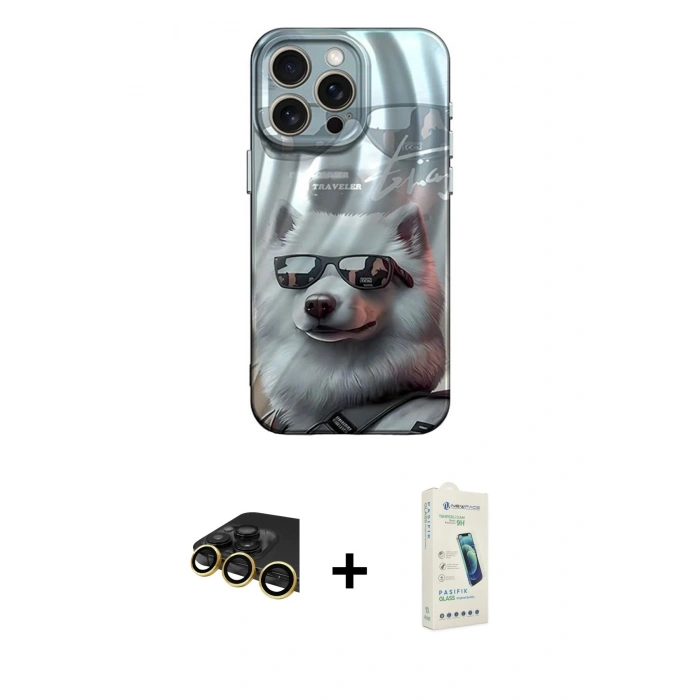 MARSİLYAN™- iPhone 14 Pro Kılıf Nova Doku Prime - Şeffaf Pasifik Cam Ekran Koruyucu + Raze Metal Kamera Lens - GD