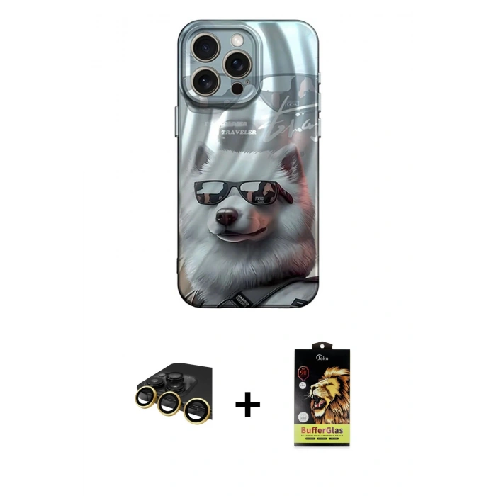 MARSİLYAN™- iPhone 14 Pro Kılıf Nova Doku Prime - Siyah Buffer Cam Ekran Koruyucu + Raze Metal Kamera Lens - GD