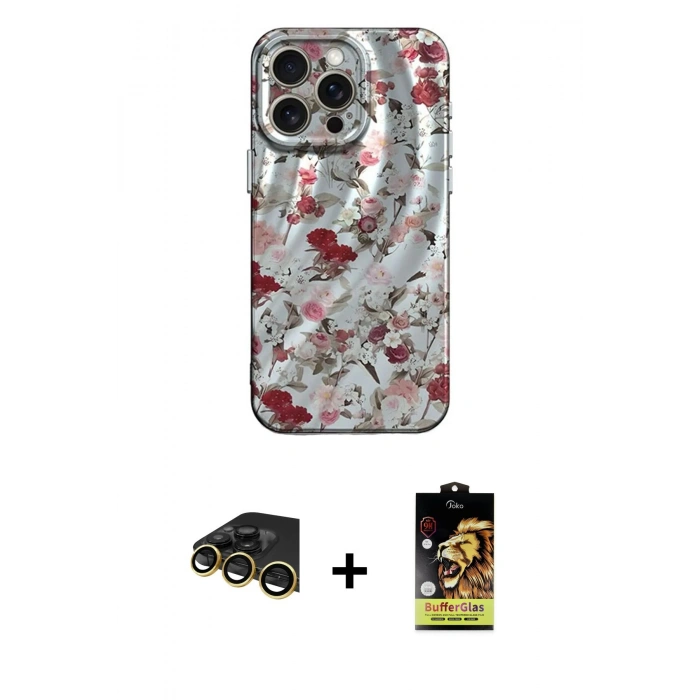 MARSİLYAN™- iPhone 14 Pro Kılıf Nova Doku Prime - Siyah Buffer Cam Ekran Koruyucu + Raze Metal Kamera Lens - GD